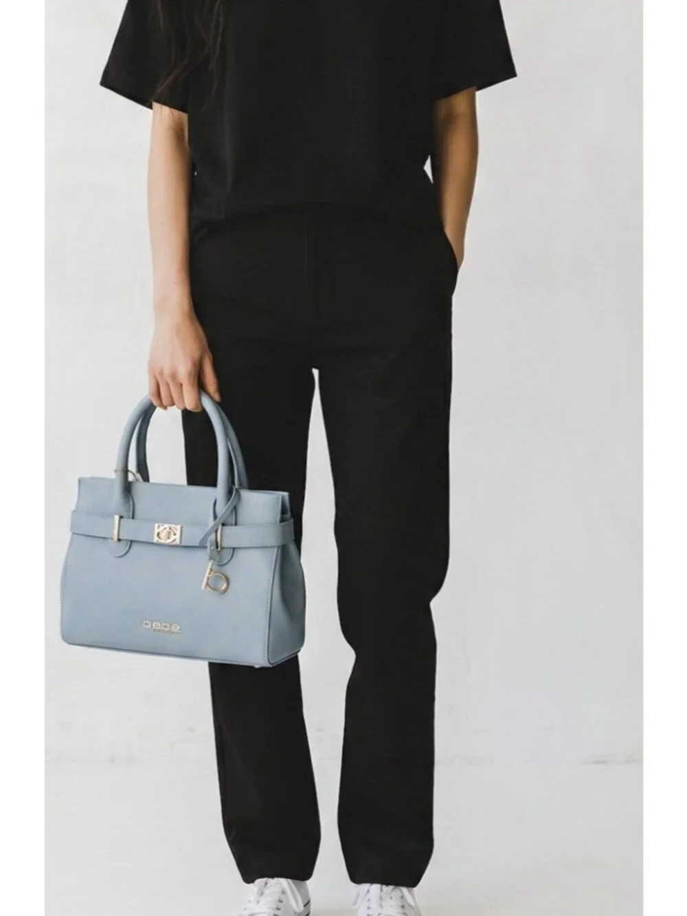 Bebe Los Angeles Evie Satchel NWT Light Blue Gold Hardware Crossbody Bag Work